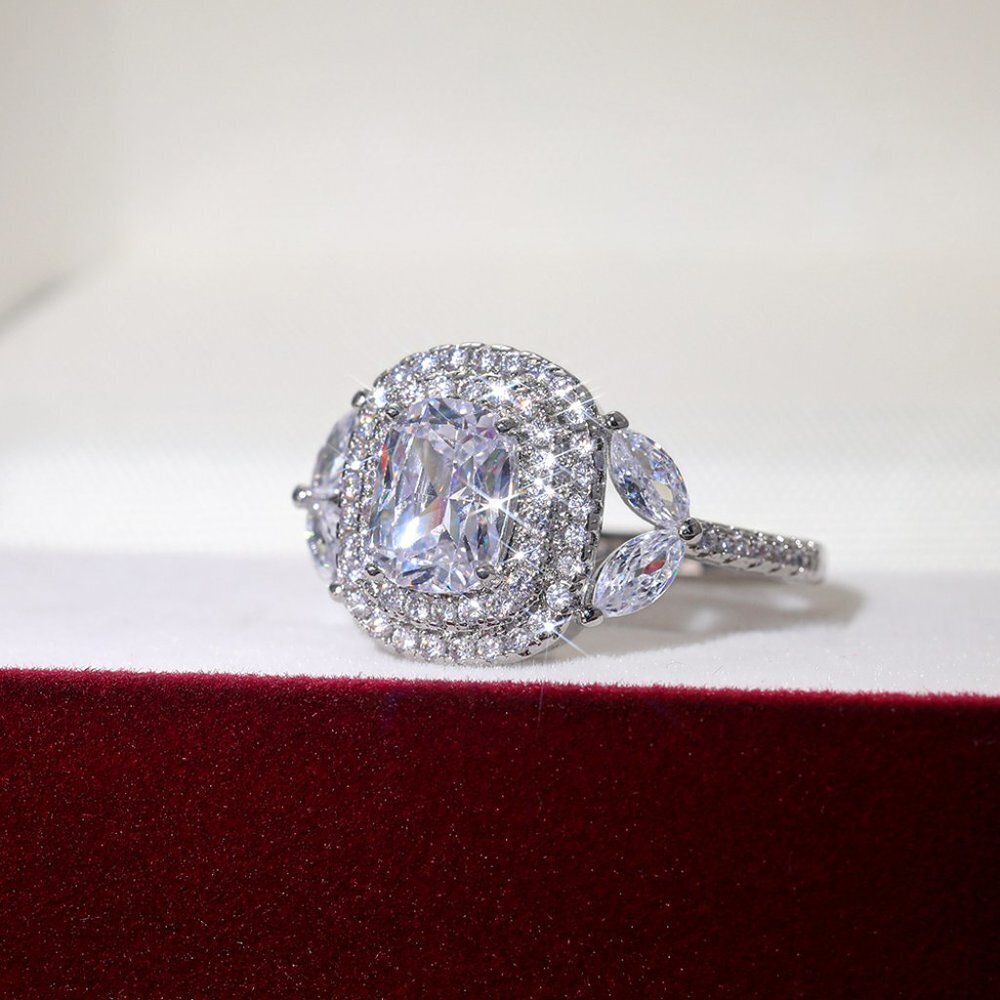 Sterling Silver White Cubic Zirconia Halo Engagement Ring - Picture 8 of 10